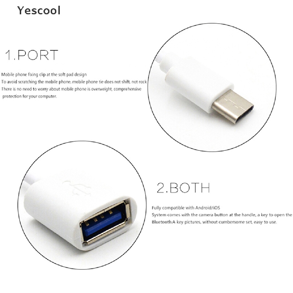 Yescool Kabel Adapter Konverter Data Sync OTG USB 3.1 Tipe C Male Ke USB Female Bahan Metal