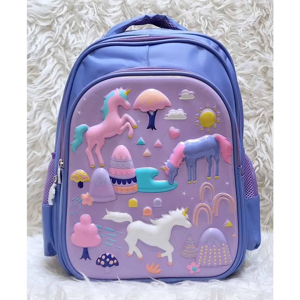 Ransel Sekolah TK SD Kuda Unicorn Timbul Glossy Backpack Horse