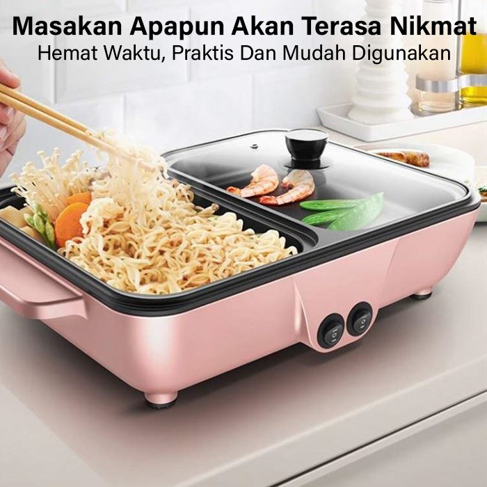 GM Bear BBQ Grill Pan Steamboat 2 in 1 Elektrik 1228- Denki Shabu Hotpot BBQ Grill Electric-4