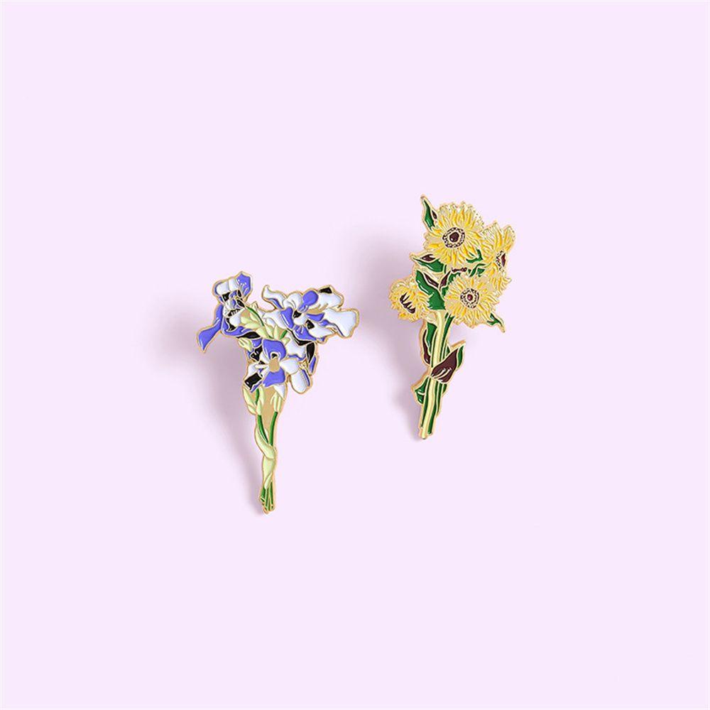 Lily Sunflower Pin Art Elegan Lukisan Lencana Enamel