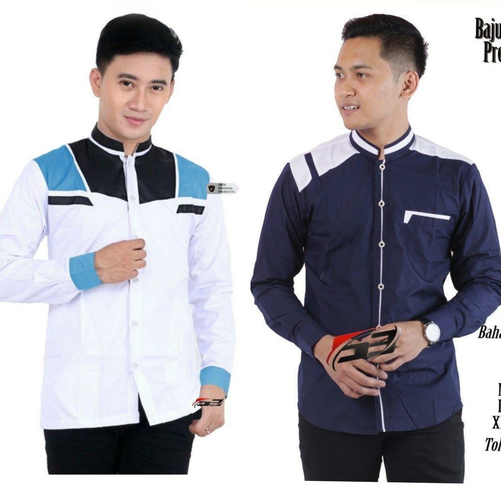 Baju Koko Gus Azmi Motif Batman Kombinasi Putih Biru Dan Hitam