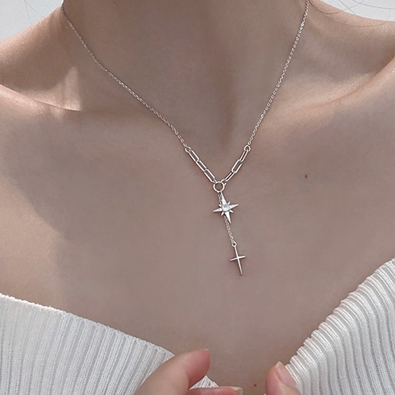 Kalung Rantai Sterling silver 925 Dengan Liontin hexagram Gaya Korea Untuk Wanita