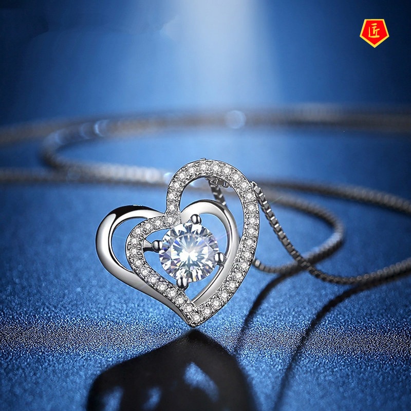 [Ready Stock]New Fashion Hollowed-out Heart-Shaped Necklace Micro Rhinestone Pendant Fashion Elegant