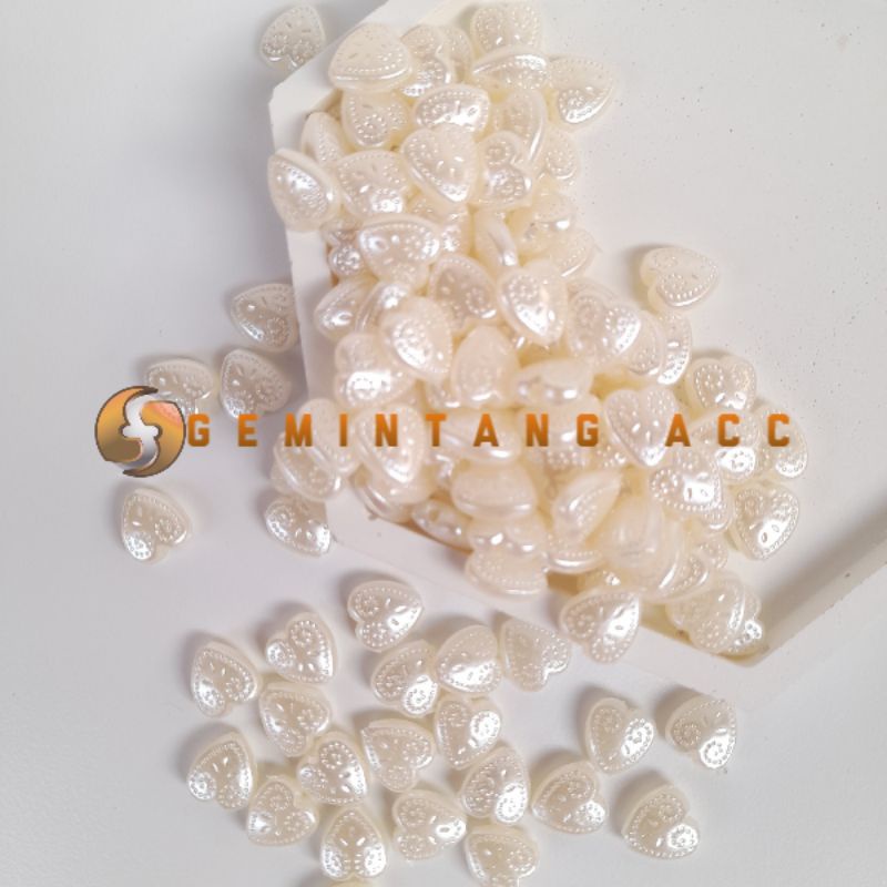 (50 Pcs) Manik Mutiara Pearl Hati Love Mote Mutiara Manik Akrilik Ivory