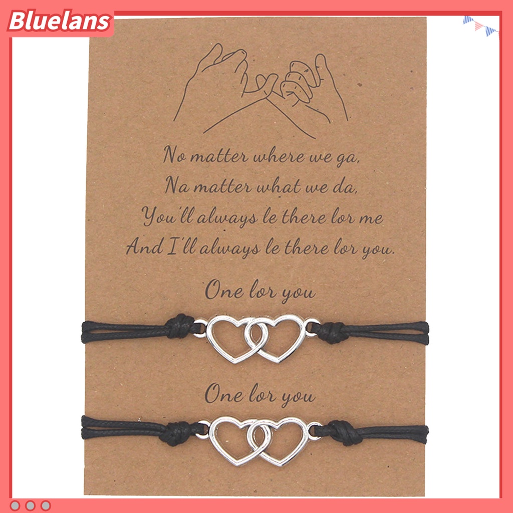 2pcs / Set Gelang Handmade Desain Hati Ganda Permukaan Halus Untuk Pasangan