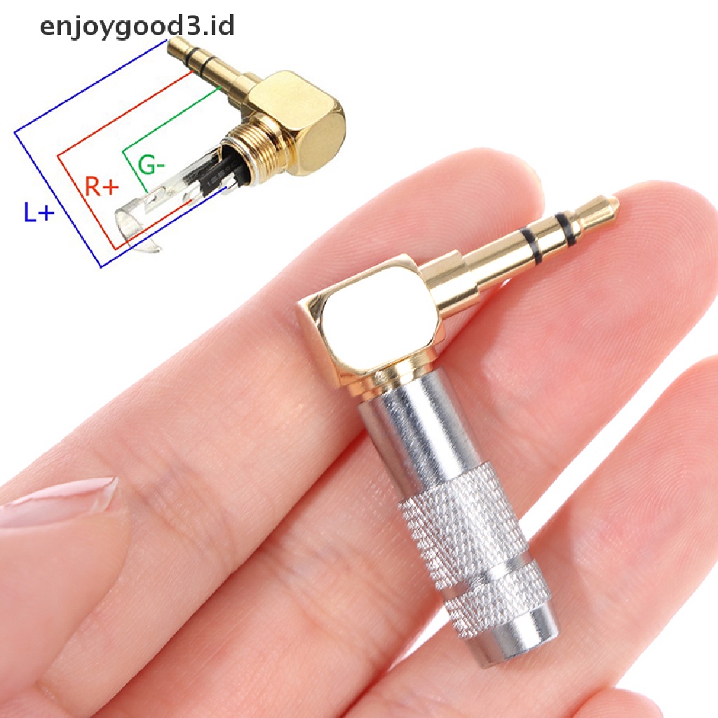 Adapter Konektor Audio Stereo 3 Pole Male Plug 90 Derajat 3.5mm