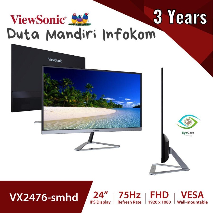 ViewSonic VX2476-SMHD 24 Inch - FHD IPS 75Hz Speaker HDMI DP Monitor