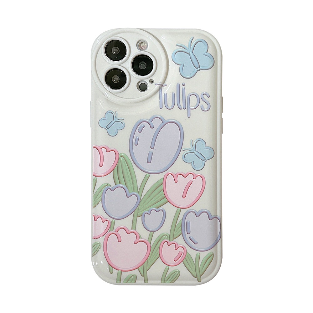 Case Pelindung Bahan TPU Motif Bunga Tulip Untuk iPhone 11 13pro 13prm 12 7Plus xs 8Plus XR 7 8 XR 11pro xs Max 12Pro Max