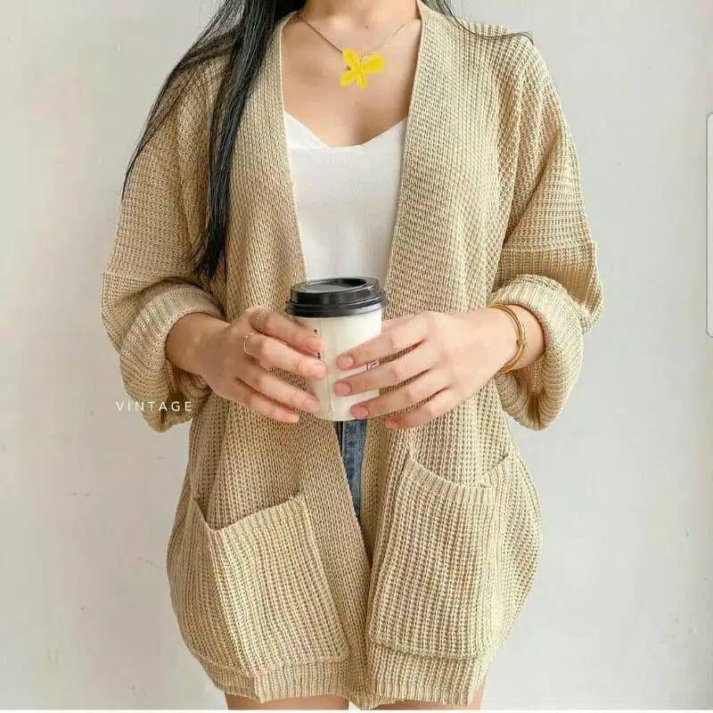 Cardigan Rajut Wanita Oversize / Loocy Cardy / Cardigan Rajut 7get Tebal Premium-Cream