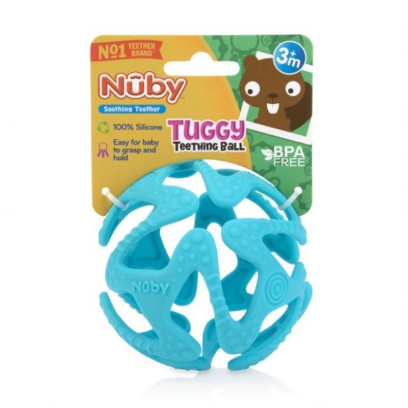 Nuby Baby Teether Tuggy Ball Mainan Sensori Silikon/Gigitan Bayi