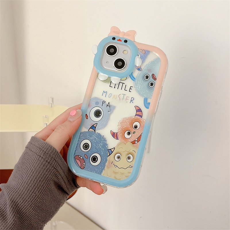 Soft Case Pelindung Lensa Kamera Anti Jatuh Desain Monster Kecil Untuk iPhone 14 13 12 11 Pro Max X Xr Xs Max 7 8 6 6s Plus SE 2020