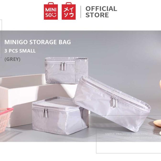 Hari Ini Miniso Minigo Tas Penyimpanan Baju 3 Pcs(Abu) Promo