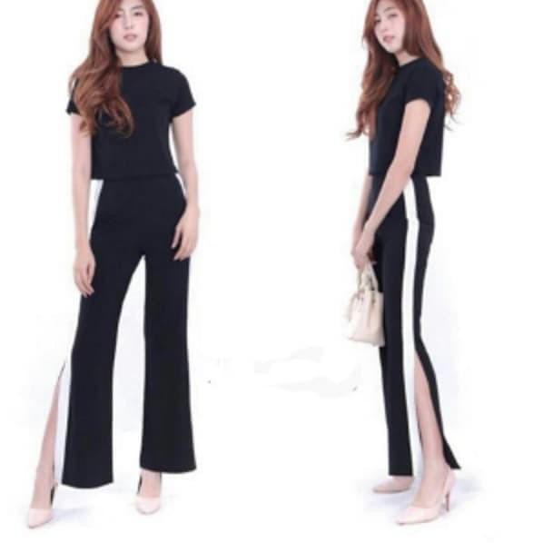 ZH 0513 CELANA PANT KULOT SLIT BELAH GARIS STRIPE SAMPING SCUBA   Na busana wanita abg fashion musli