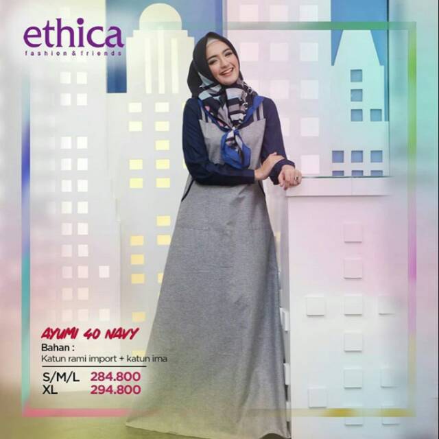 Gamis Ethica Ayumi 64 Coklat Navy Shopee Indonesia