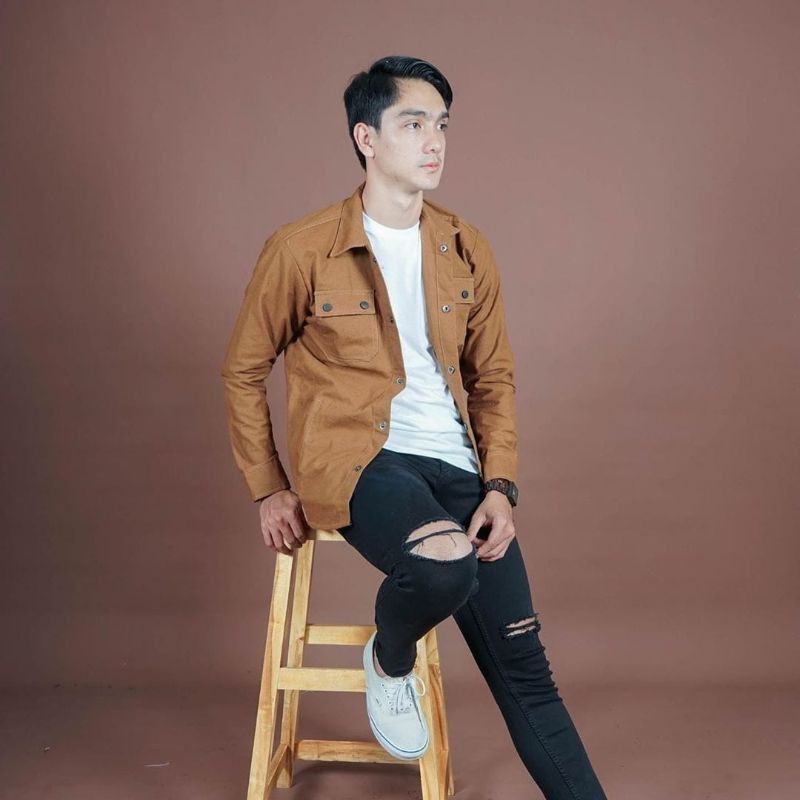 Jaket Semi parka Pria Wanita Kancing Hitam Jaket Trucker Pria Canvas Parka Full Size