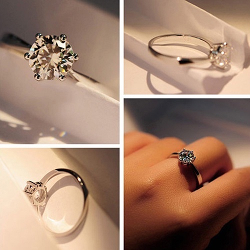 Hu Hu Hu Hu Hu Alat Bantu Pasang Kacamata♡ Cincin Lapis Silver Dengan Batu Zircon Bulat Besar Mewah Untuk Wanita / Pernikahan / Pertunangan
