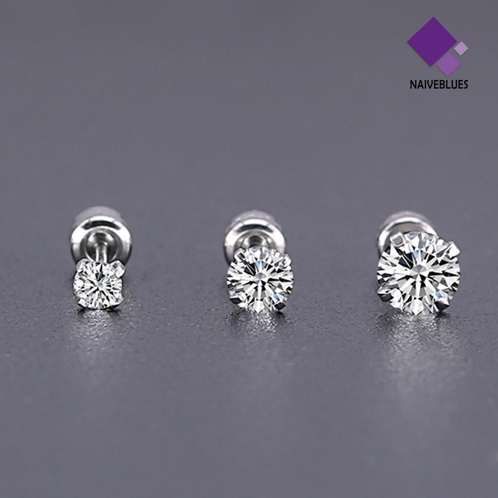 Anting Stud Berlian Imitasi Bentuk Bulat Bahan Titanium Steel Untuk Unisex