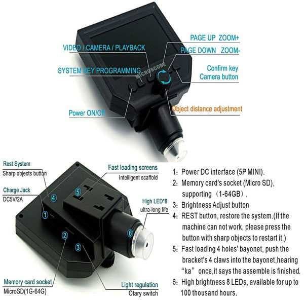 Digital Microscope 3.6MP 600X + LCD &amp; Fleksibel Stand - G600