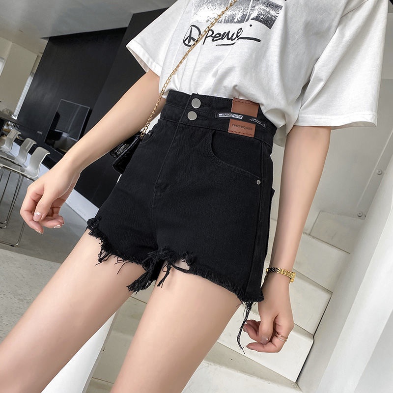 celana jeans pendek wanita ripped jeans highwaist hot pants denim celana seksi wanita korean style kekinian ootd