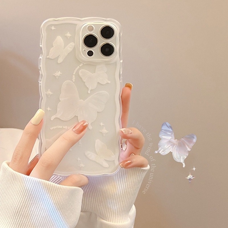 Butterfly Soft Case TPU Motif Kupu-Kupu Putih Untuk iPhone 13 12 11 Pro Max X XR Xs Max 7 8 Plus SE 2020