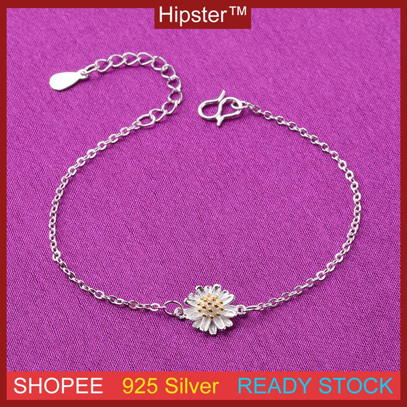 S925 Gelang Perak Murni Gelang Desain Daisy