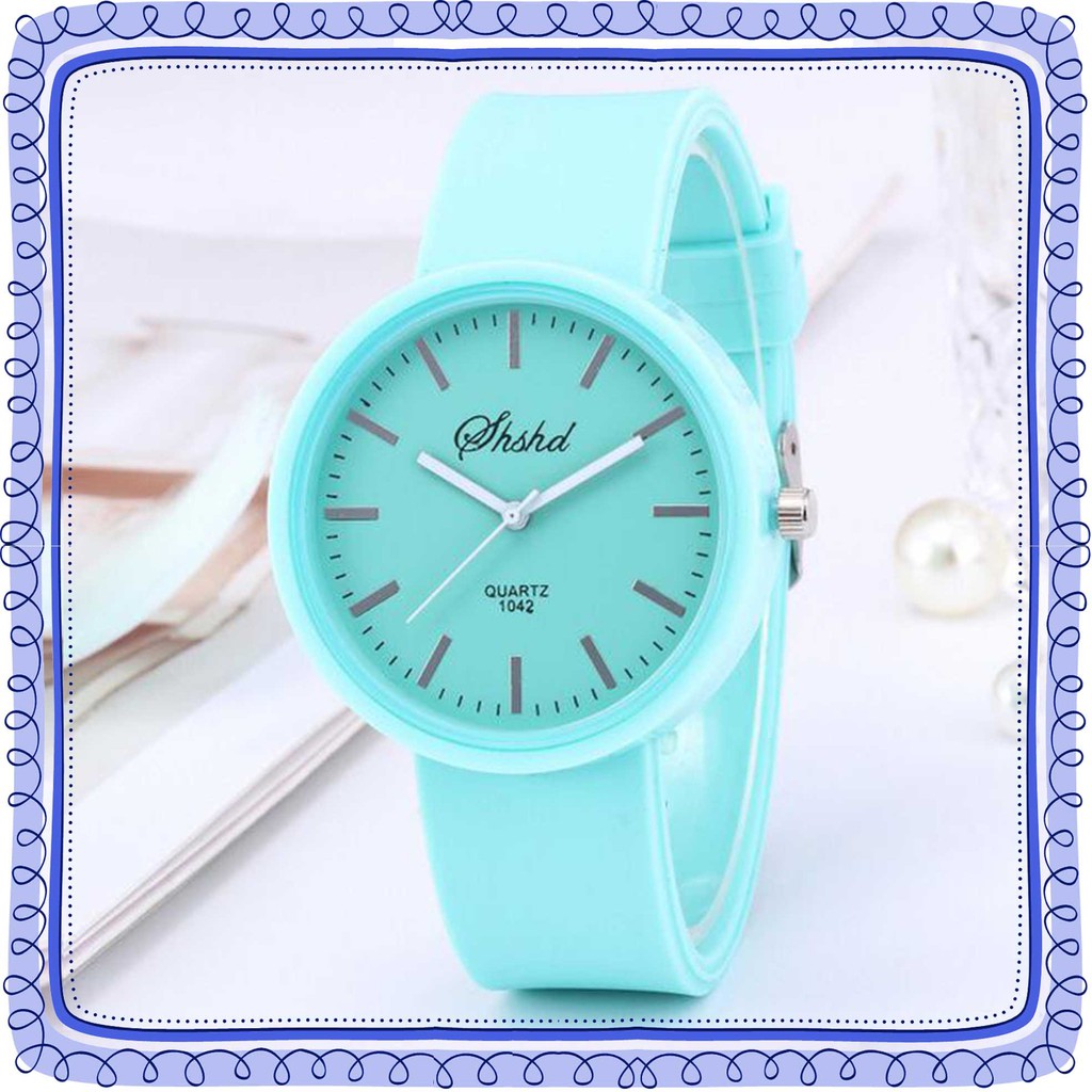 Jam Tangan Warna Pastel Jam Tangan Wanita Quartz Warna Soft SIlikon-Mint