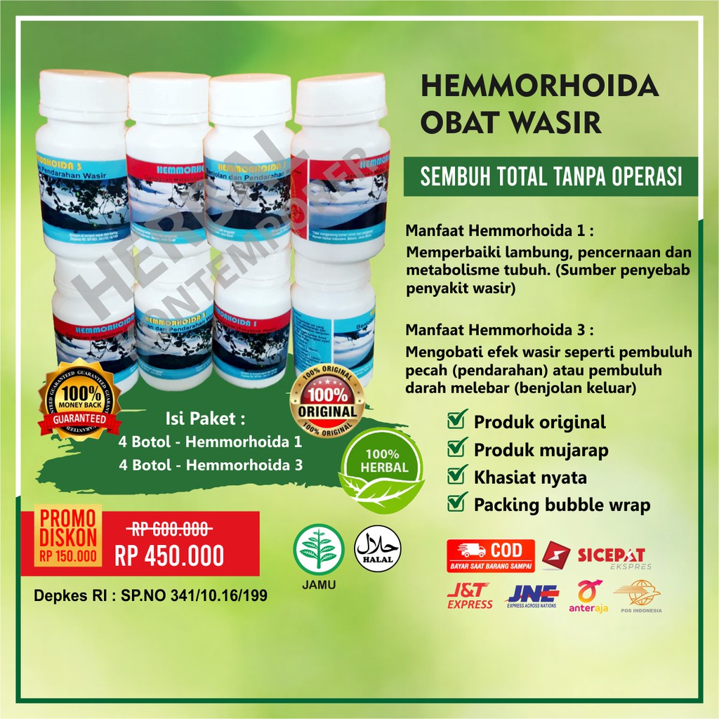 

Hemmorhoida Obat Herbal Paket 1 Bulan Wasir Berdarah Darah Radang Stadium 2-3