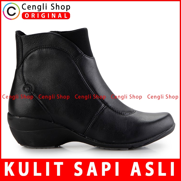 SEPATU BOOT KULIT WANITA HUSH PUPPIES ORIGINAL BRANDED ASLI HITAM HW02