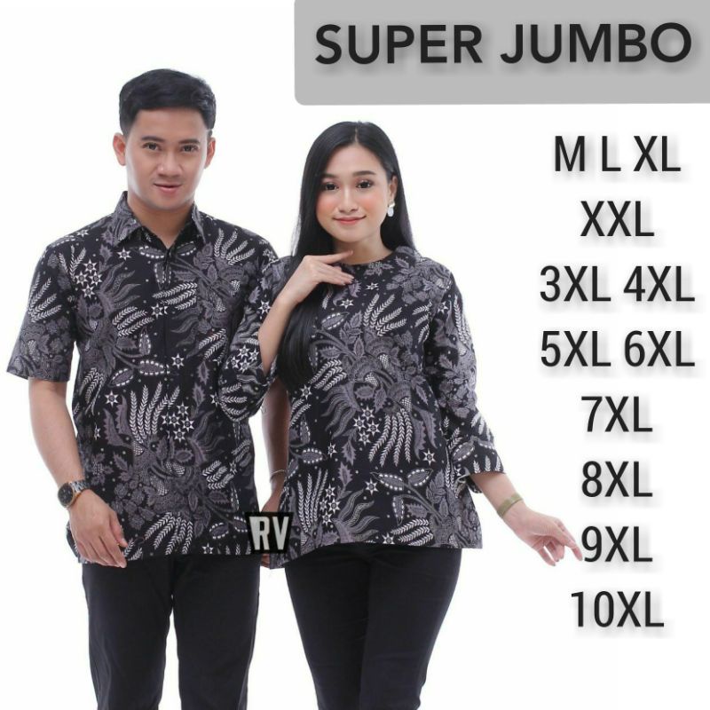 CJA12 Atasan couple batik pria wanita SUPER JUMBO BIG SIZE  MANGGAR ABU| M-10XL | katun original murah