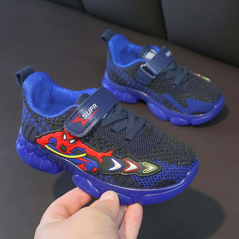 Sepatu Sneaker Anak Laki Laki - Sepatu Anak Perempuan Ultra Light Super LED Sport Import SUPR SPIDERMAN 2 Running Shoes