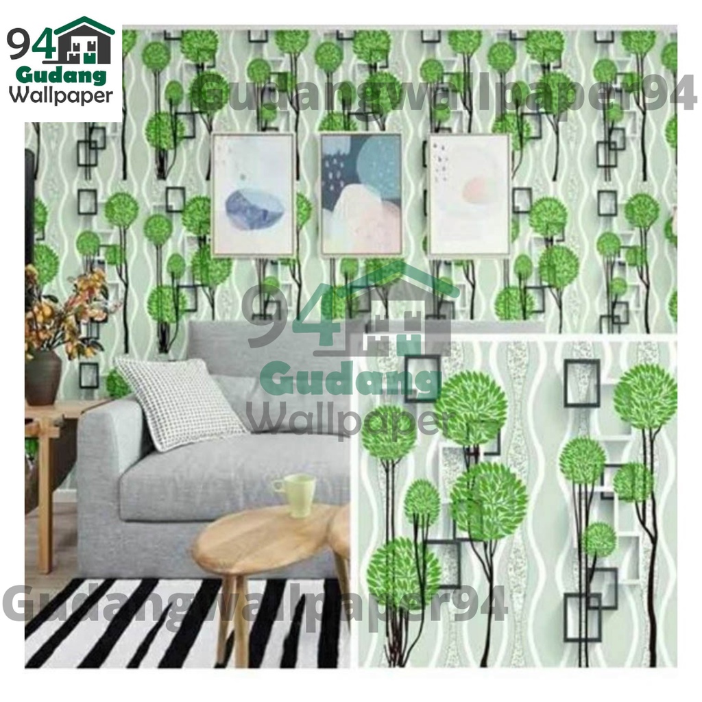 (COD) Gudang Wallpaper Sticker  Dinding kamar anti air Murah Dan Terbaik Motif Dandelion Hijau Bahan PVC Premium (SUDAH ADA LEM)