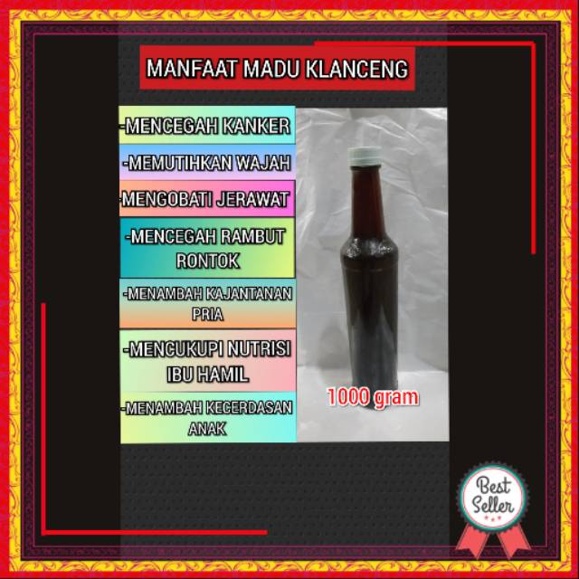 

MADU KLANCENG ASLI HITAM MURNI TANPA CAMPURAN/MADU MURNI/MADU ASLI/MADU HUTAN/MADU SARANG - 1000 gr