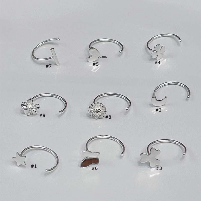 1pc Anting Tindik Bahan Sterling Silver 925 Desain Bunga / Hati / Bintang Hypoallergenic 20 Gage Untuk Wanita