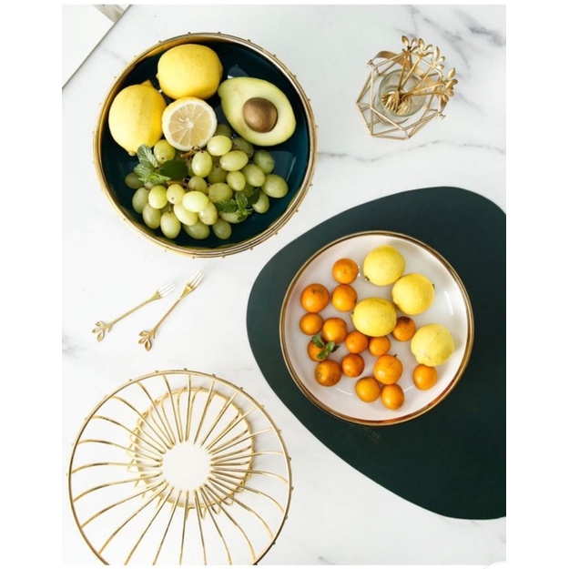 Keranjang Buah Keramik Emas / Gold Fruit Bowl Basket / Piring Buah / Piring Keramik