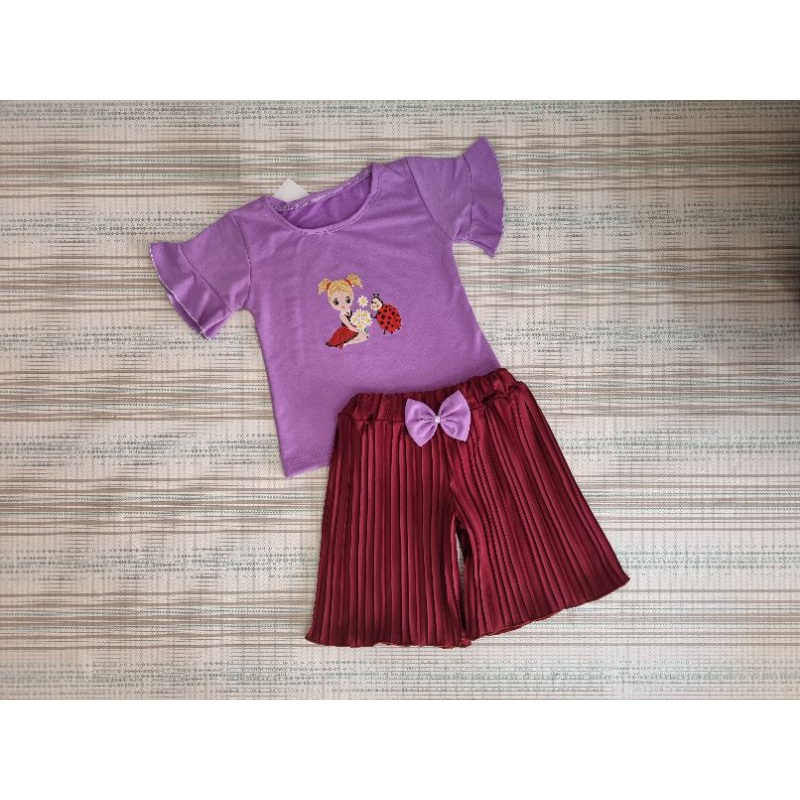 [GROSIR] [BUNDLE] Set Plisket Anak Perempuan Polos Sablon