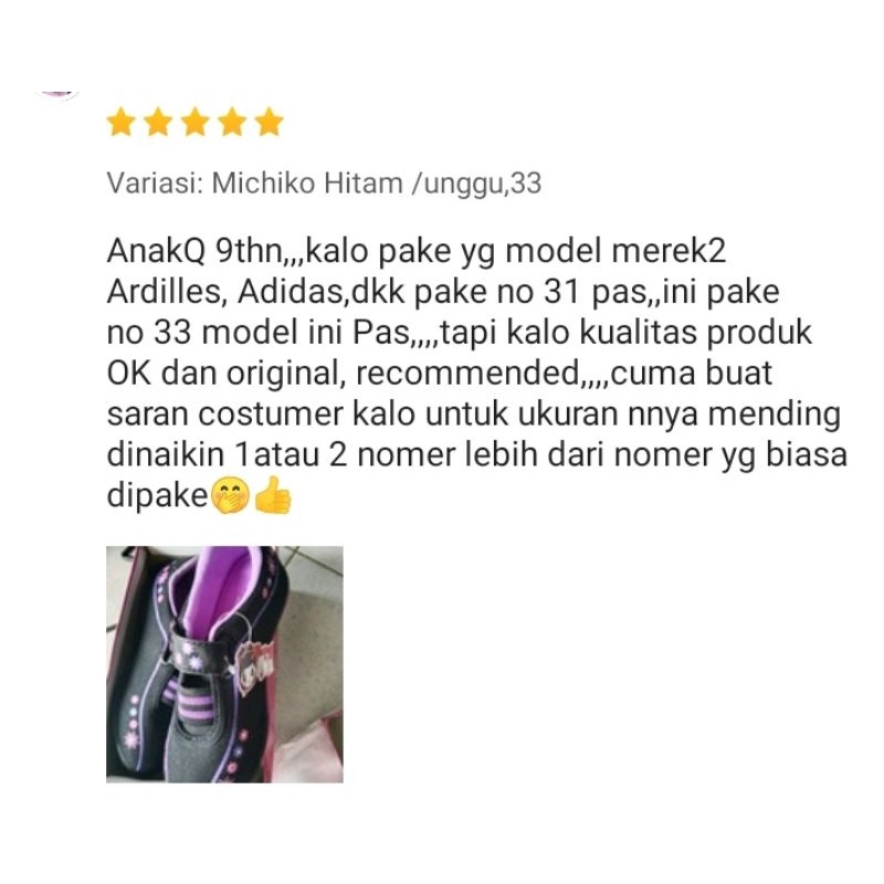 sepatu sekolah anak perempuan cantik Santica michiko minori hitam pink hitam unggu pauD TK SD