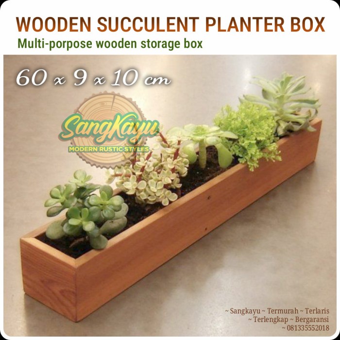 Wood succulent planter rak box kotak tanaman hias pot sukulen kayu