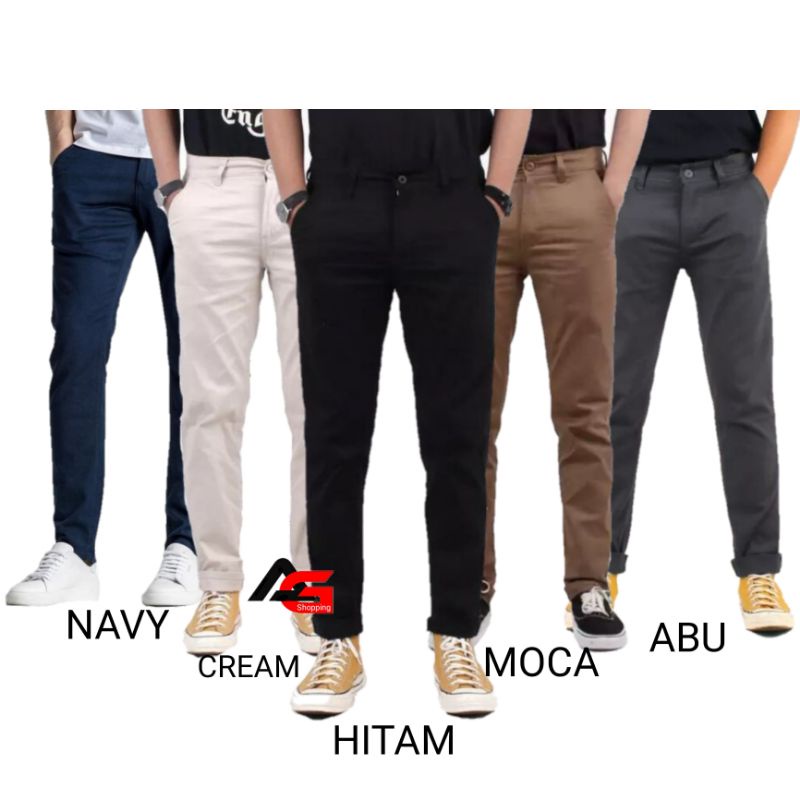 CELANA CHINO Panjang Pria Slimfit KERJAHARIAN Santai Casual Formal Hitam Abu Cream Mocca Navy Size 27-38