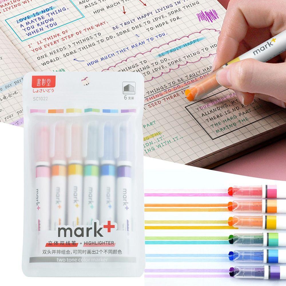 Preva 6PCS/Set Stabilo Pen Set Warna Permen Kreatif Alat Tulis Menggambar Graffiti Double-line Alat Tulis Color Pen