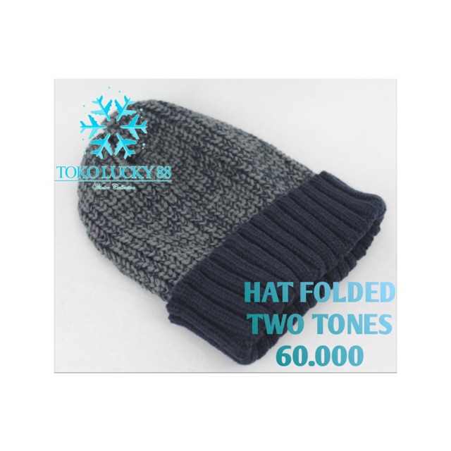 IMPORT Hat Folded Two Tones Topi Kupluk Rajut Wool