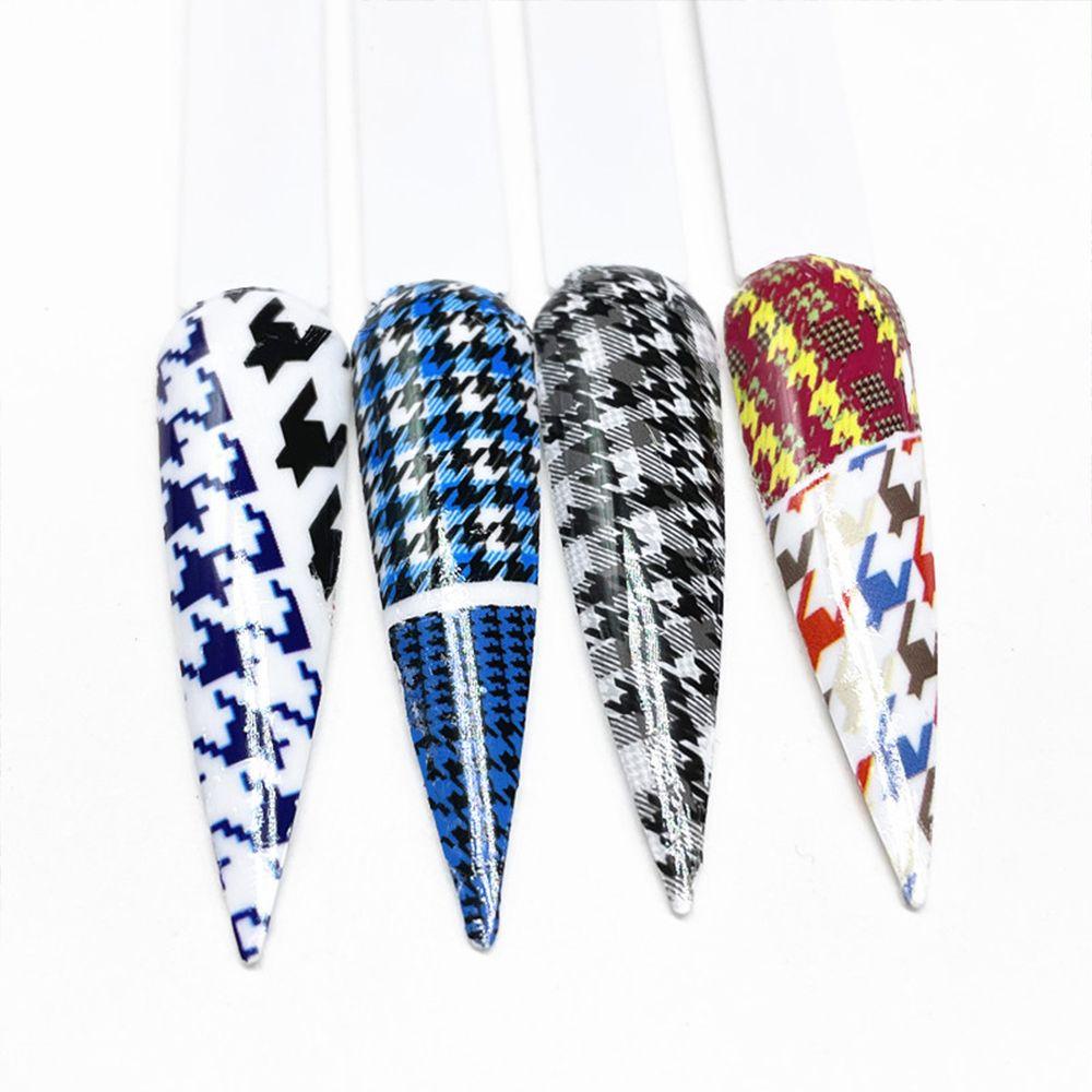 Mxbeauty Houndstooth Stiker Kuku 100 cm Warna-Warni Nail Art Dekorasi Kuku DIY Aksesoris Manicure Tools Beragam Gaya Kuku Foil Kertas Rajut