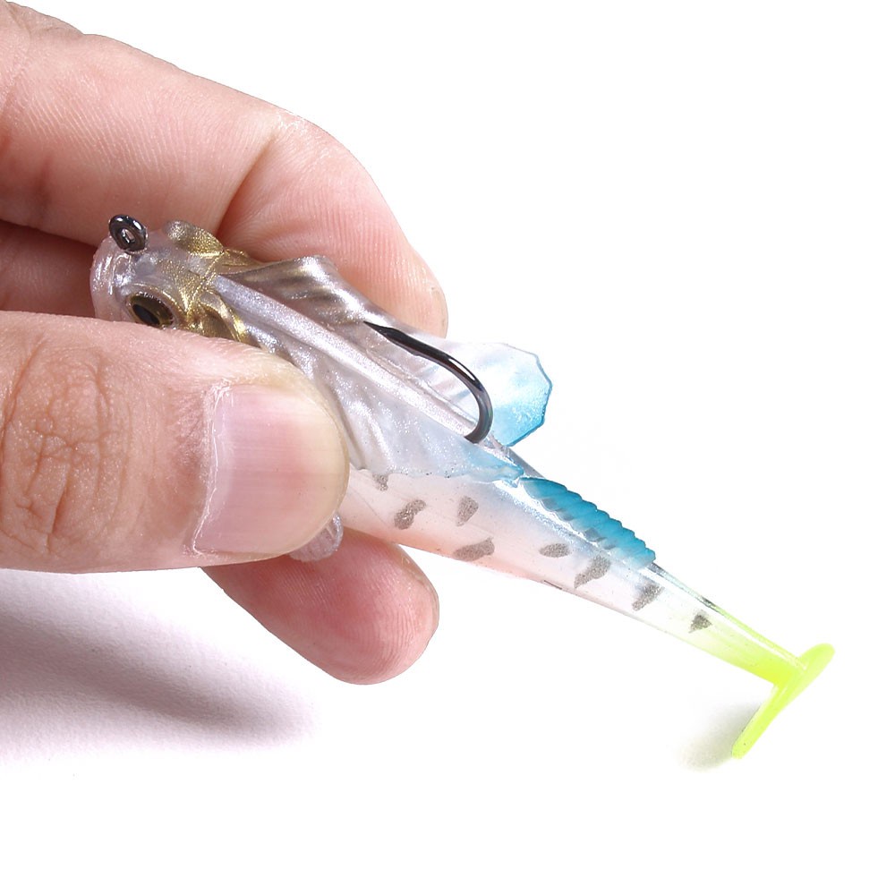 HENGJIA 10PCS Soft Lead Fishing Lure Single Hook Swimbaits 7CM 14G Lead Head Jig Bait T Tail Tackle