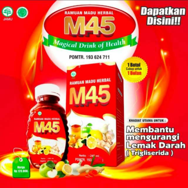 Madu 45 / M45 | Madu Herbal Obat Asam Urat dan Kolesterol, Obat Herbal Jantung Aman