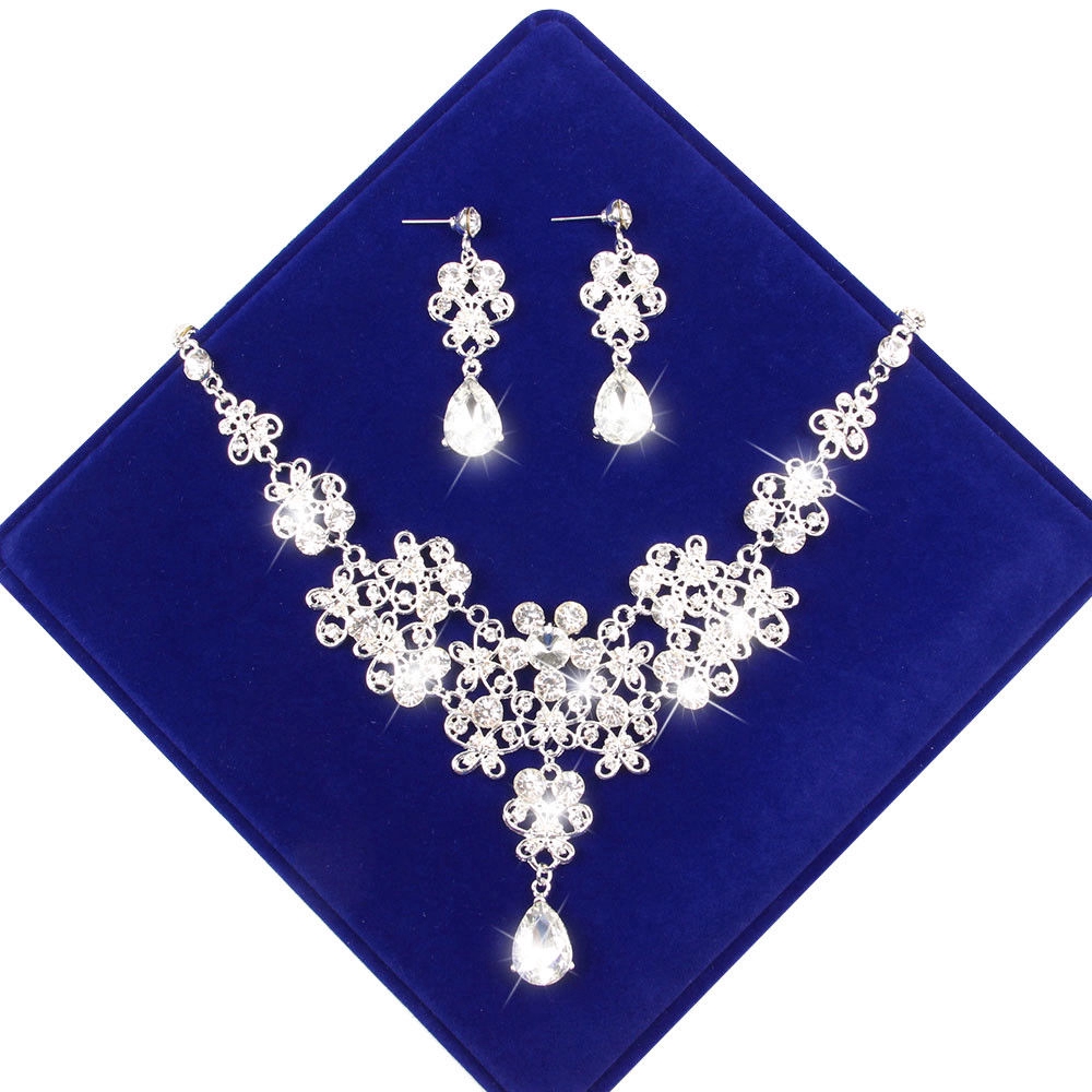 Bling Bridal Wedding Prom Jewelry Set Crystal Rhinestone Necklace Earrings Tiara