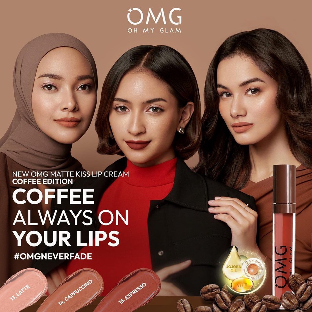 OMG Oh My Glam Matte Kiss Lip Cream / Mattelast Lip Cream New Shade Upgrade / OMG Coffee Series Socialite Series