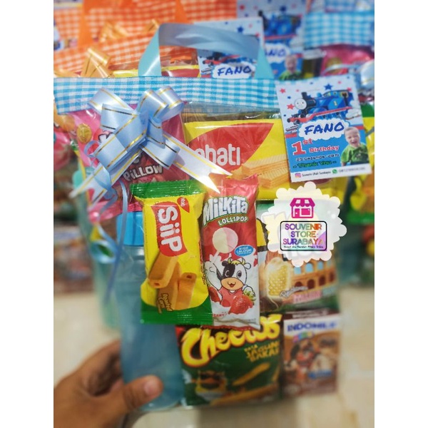 Souvenir Snack Ulang Tahun boto eco / bingkisan ultah +botol / hadiah botol / botol ultah anak murah