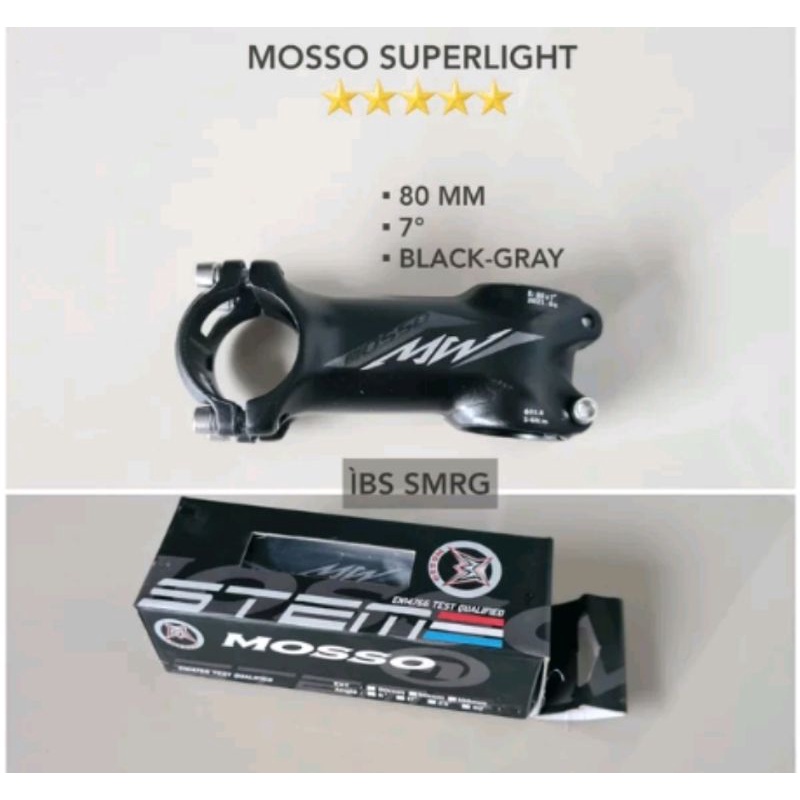 Stem Mosso Super Light Panjang 80 x 31.8 MM Angle 7 Derajat Black Gray - 8 Cm  8cm 80mm Alumunium Ringan bisa sepeda mtb roadbike balap road bike