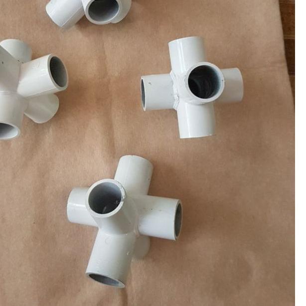 sambungan konektor fitting tee elbow pipa pvc 6 way arah side ukuran 1/2 , 3/4 , 5/8 & 1" inch rak h