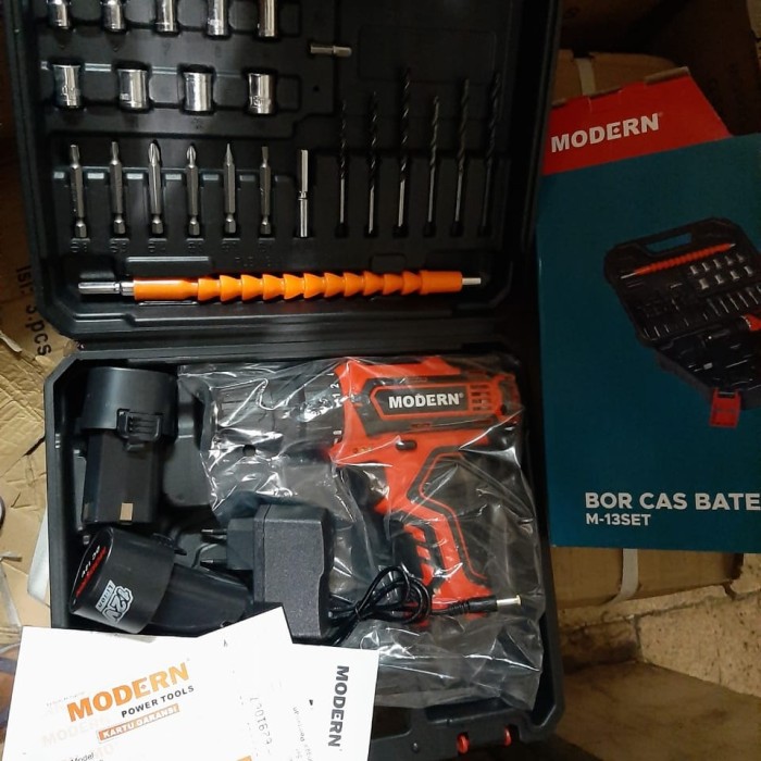 Mesin Bor MODERN M-13 SET 10 mm Cas Baterai M 13 M13 Reversible