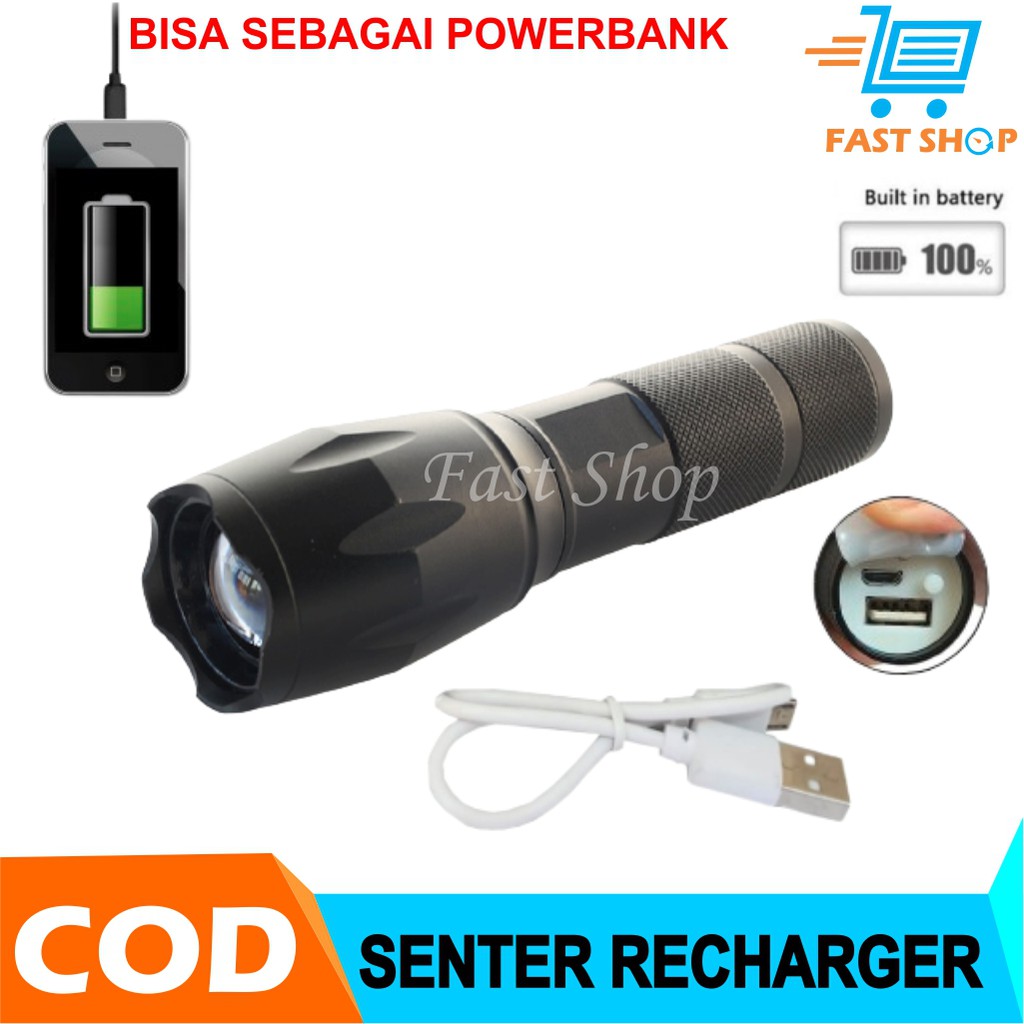 Senter LED E17-A1 Cree XM-L T6 Rechargeable dan Bisa Powerbank